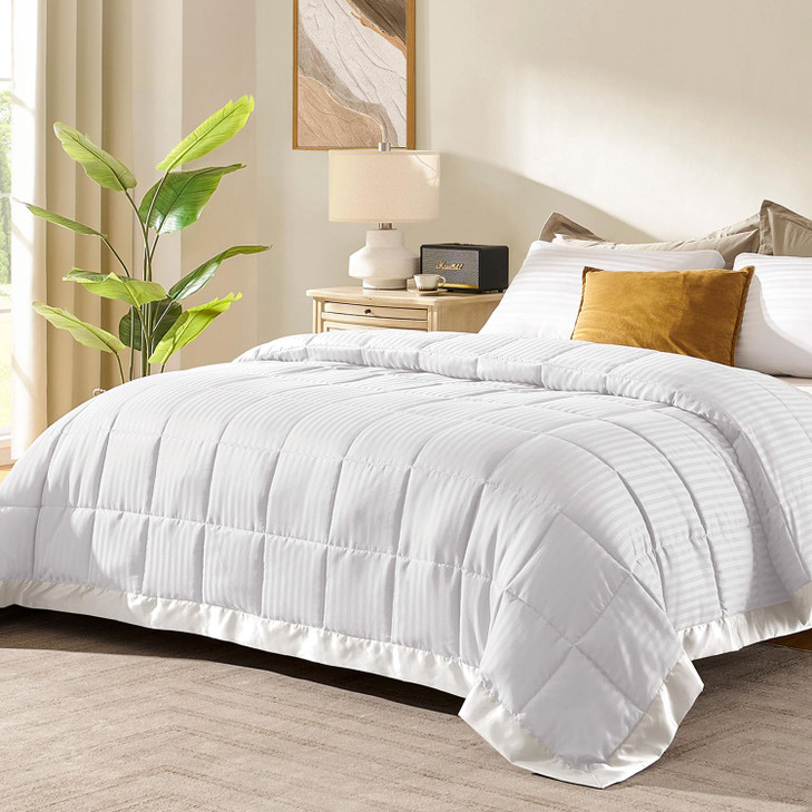 downluxe King Size Blanket with Satin Trim Lightweight Down Alternative King Blanket for All Season Machine Washable Ivo