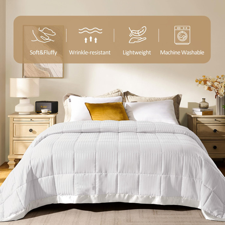 downluxe King Size Blanket with Satin Trim Lightweight Down Alternative King Blanket for All Season Machine Washable Ivo