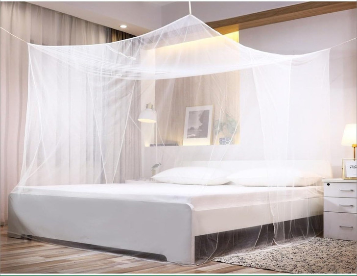 Premium Bed Mosquito Net Full Queen Size Elegant White Rectangular Canopy 360 Protection with Breathable Mesh and Easy I