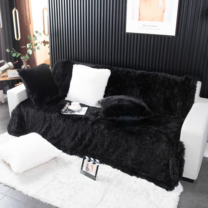 YUSOKI Long Faux Fur Throw Blanket for Sofa Couch2 Layers21lbAll AgesHome Decoration Black50 x 60