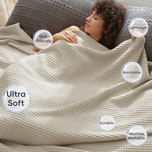 PHF Ultra Soft Waffle Weave Blanket King Size 104x 90 Washed Lightweight Breathable Cozy Woven Blanket for Bed Aesthetic