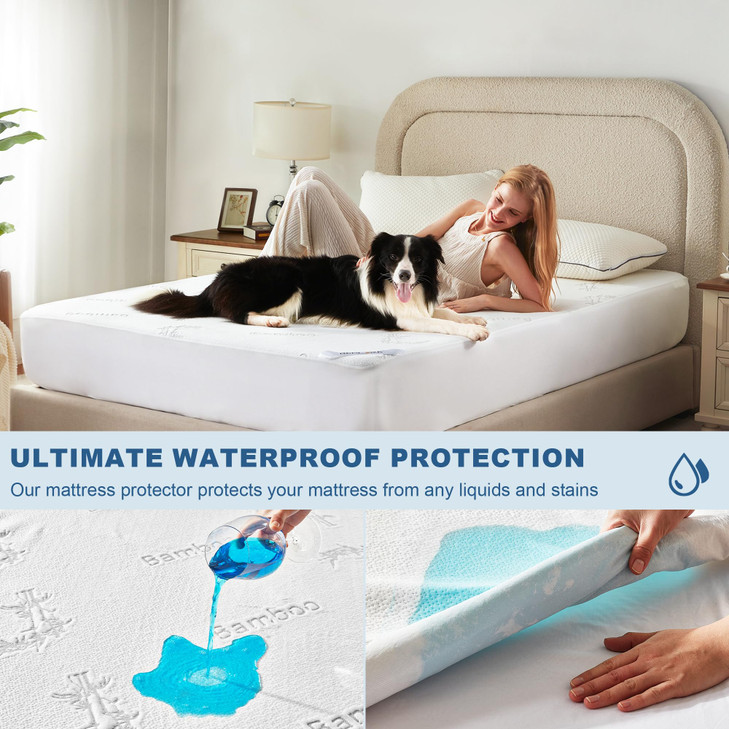BEDLORE Full Size Waterproof Mattress Protector Viscose Derived from Bamboo Soft Mattress Cover Fitted with Deep Pocket