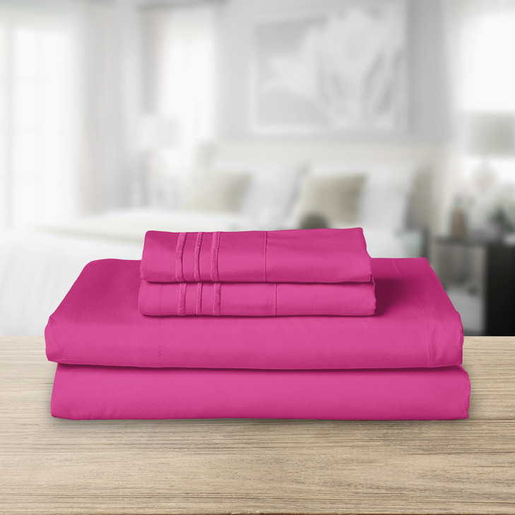 Elegant Comfort Luxurious 1500 Premium Hotel Quality Microfiber Three Line Embroidered Softest 4Piece Bed Sheet Set Wrin