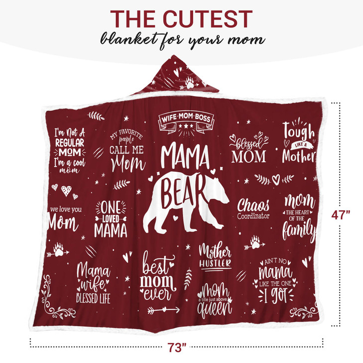 Mama Bear Wearable Hooded Blanket for Mom Mom Gifts from Daughter Son Christmas Birthday Gifts for Wife from Husband