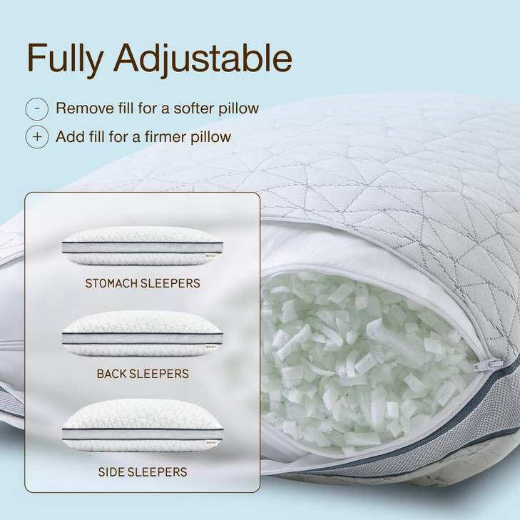 Coop Home Goods Eden Bed Pillow Queen Size for Sleeping on Back Stomach and Side Sleeper Medium Soft Memory Foam Cooling