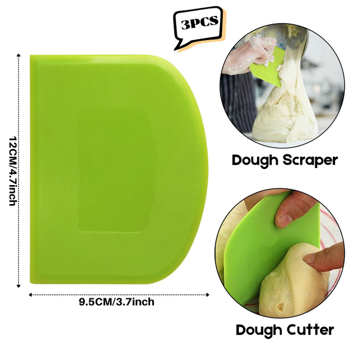 SURDOCA Dough Scraper Bench Scraper 3P 47x37 Plastic Flexible Bowl Scraper Sharp Edge Angles Cake Scraper NonSlip Bakewa