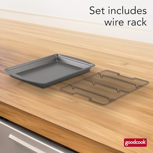 GoodCook 15 x 105 Nonstick Carbon Steel Baking Pan Raised Wire Rack Pizza Crisper Crispy Bacon Multipurpose Cooking Shee