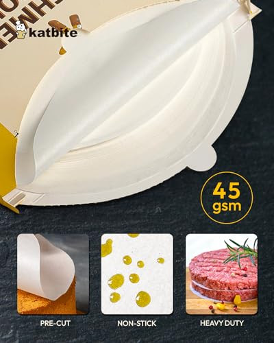 Katbite Heavy Duty Parchment Rounds 8 Inch 200 Pcs Parchment Paper Rounds Available Uses for Cake Baking Air Fryer Liner