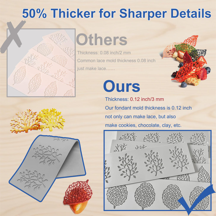 7Pcs Leaf Silicone Fondant Molds with Dough Scraper Silicone Spatula 3D Coral Branch Leaf Chocolate Molds DIY Baking Sug