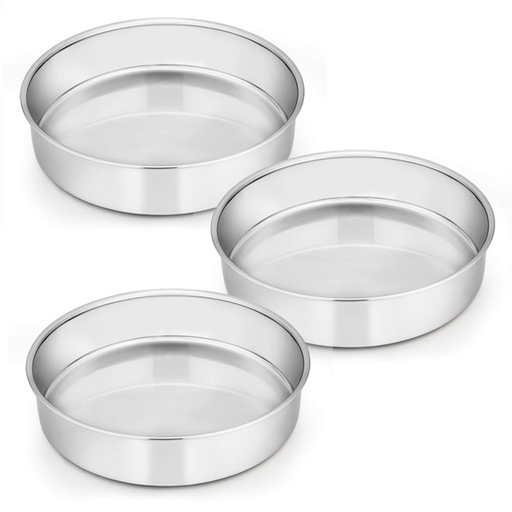 Efar 8 Inch Cake Pan Set of 3 Stainless Steel Round Layer Cake Baking Pans NonToxic Healthy Mirror Finish Dishwasher Saf