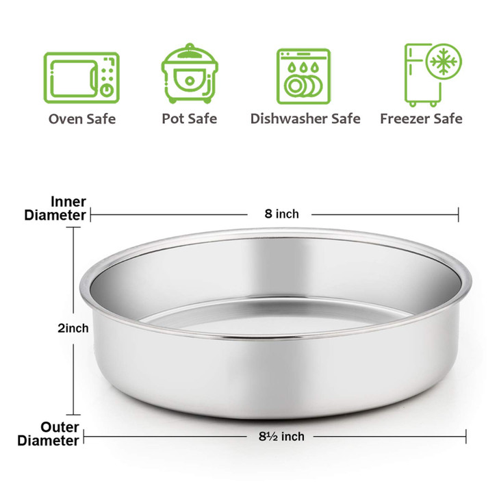 Efar 8 Inch Cake Pan Set of 3 Stainless Steel Round Layer Cake Baking Pans NonToxic Healthy Mirror Finish Dishwasher Saf