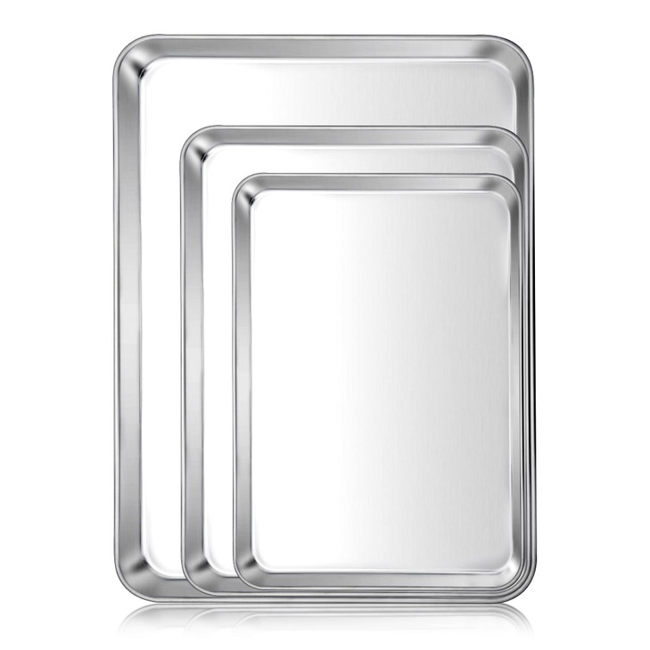 Efar Baking Cookie Sheet Pan Set of 3 16124104 Inch Stainless Steel Baking Pans Set for Oven Rectangle Baking Tray for C