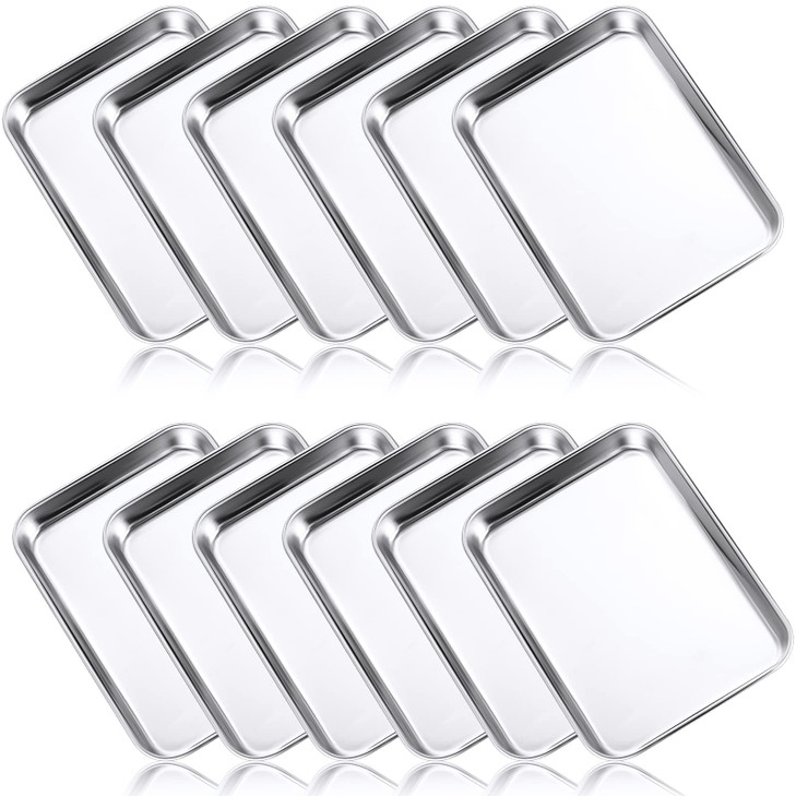 Mimorou 12 Pcs Baking Sheet Stainless Steel Cookie Small Metal Sheet Pans Professional Rectangle Oven Trays Kitchen Baki