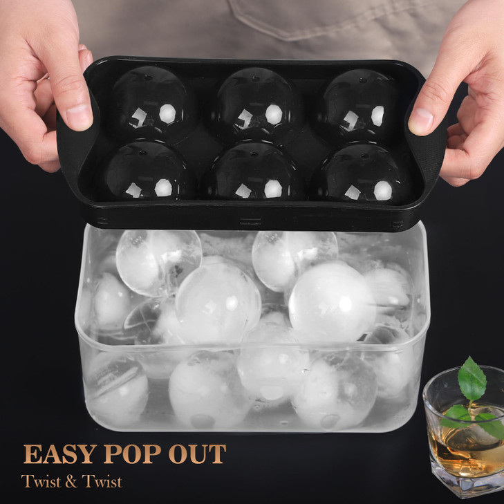 Whiskey Ice Cubes Mold 2 Pack Round Ice Cube Mold Ice Ball Maker Set with Storage Bin Ice Cube Trays with Lid Tongs for