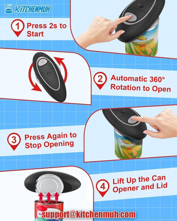 One Touch Electric Can Opener Fits Almost All Can Sizes for Seniors with Arthritis Hand Held Battery Operated Can Opener