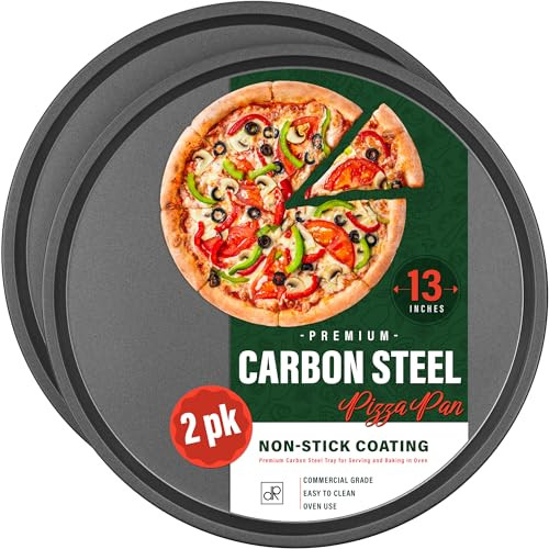DecorRack 13 Inch Carbon Steel Pizza Pan Premium NonStick Coating Commercial Grade Serving Tray Heavy Duty Round Baking