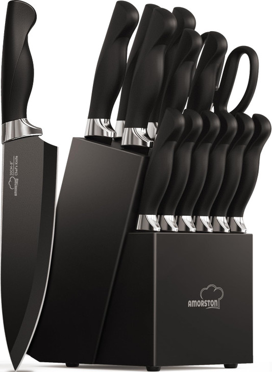 Knife Set Amorston 15 Pieces Knife Sets for Kitchen with Block Dishwasher Safe Kitchen Knife Set with Built in Sharpener