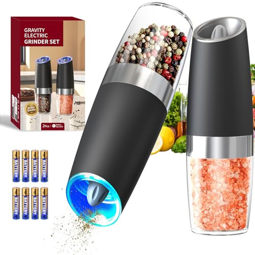CIRCLE JOY Gravity Electric Salt and Pepper Grinder Set Automatic Salt and Pepper Grinder Set with LED Light Battery Ope