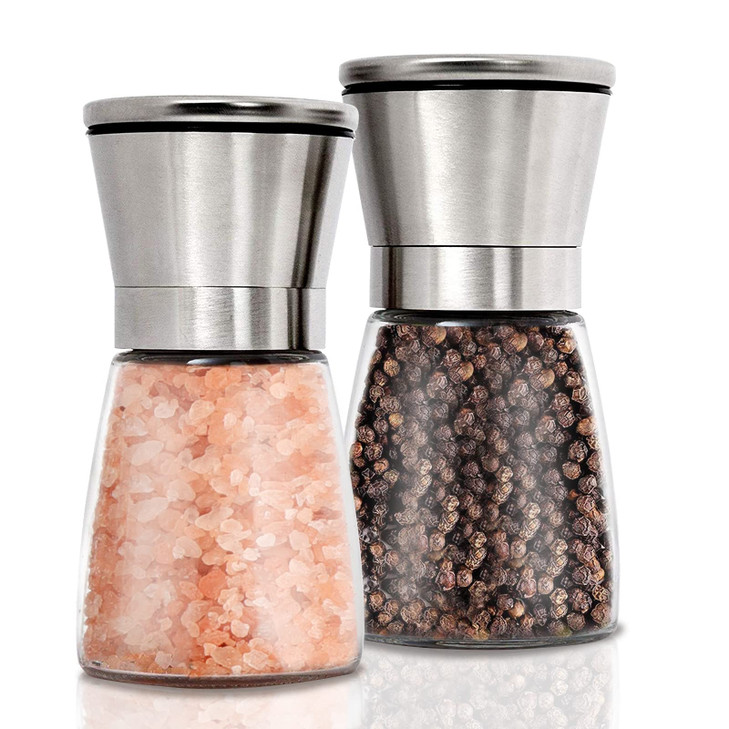 Gulex Salt and Pepper Grinder Set Pepper Mill Sea Salt Shaker Refillable Adjustable Coarseness Stainless Steel with Cera