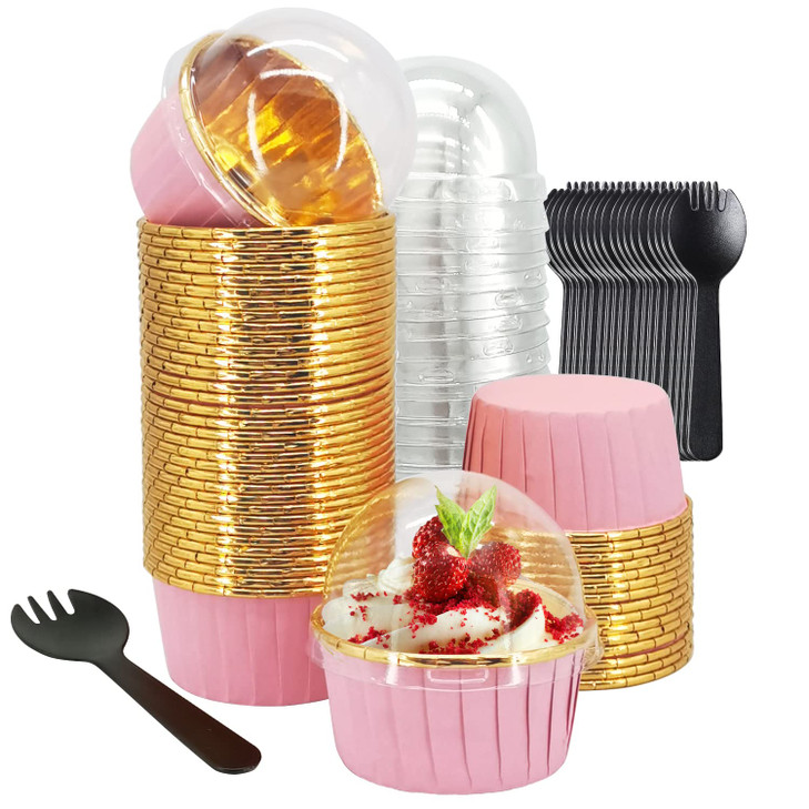 Cupcake Liners with Lids 50 PackLNYZQUS 5oz Large Foil Cupcake Cups Muffin TinsDisposable Baking Cups Muffin Liners Wrap