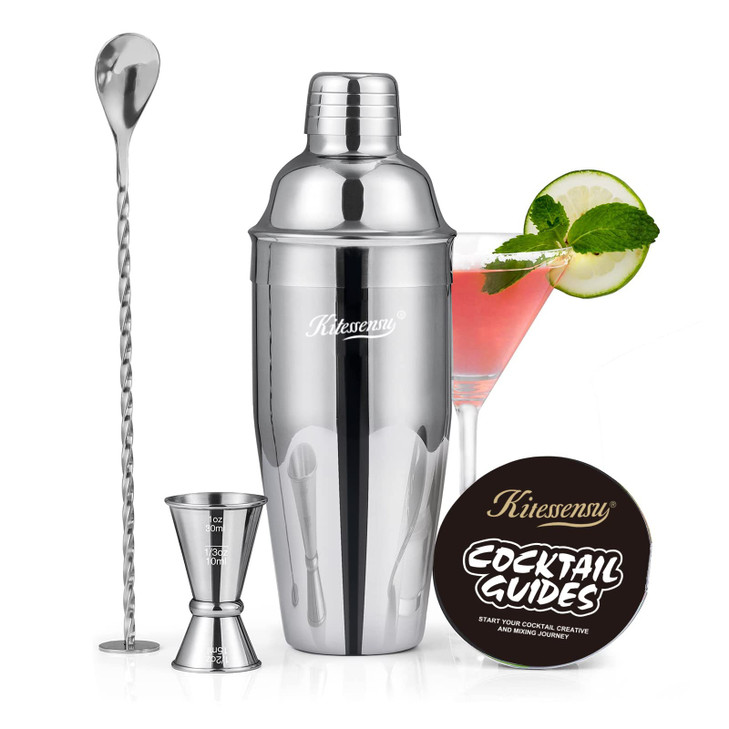 Cocktail Shaker KITESSENSU 24oz Drink Shaker with Bartender Strainer Measuring Jigger Bar Mixing Spoon Cocktail Recipe G