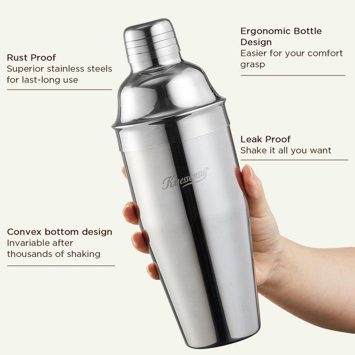 Cocktail Shaker KITESSENSU 24oz Drink Shaker with Bartender Strainer Measuring Jigger Bar Mixing Spoon Cocktail Recipe G