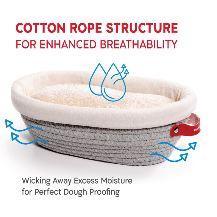 KneadAce Cotton Rope Banneton Bread Proofing Basket Set 2 x Oval Bread Basket with Liners Covers for Artisan Bread Bakin