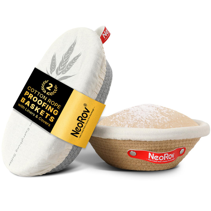 NeoRov Cotton Rope Proofing Basket Set Oval Round Sourdough Baskets Sourdough Proofing Basket Cloth Cover Bread Proofing
