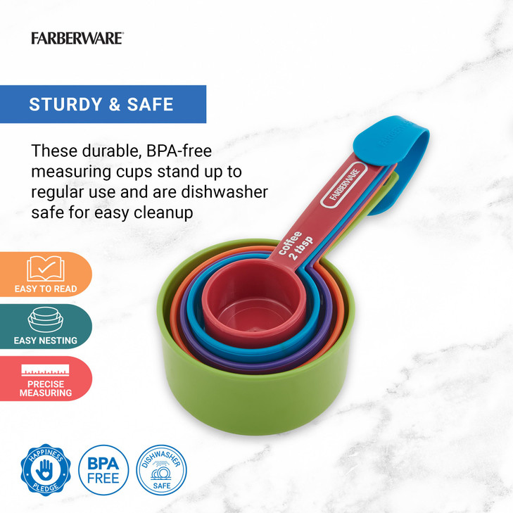 FARBERWARE 5Piece Measuring Cup Set with Coffee Scoop Durable Plastic Nesting Measuring Cups with EasyRead Markings BPAF