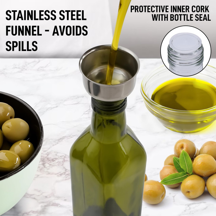 Zulay Kitchen 17oz Olive Oil Dispenser Bottle Glass Oil Cruet with Spout Funnel Pourers EasyPour Decanter for Kitchen Co