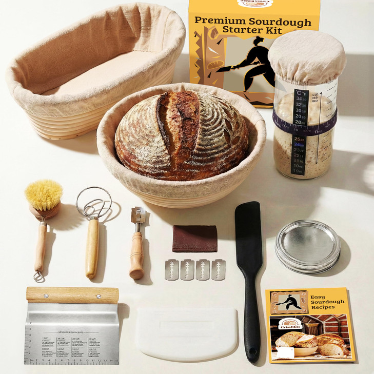 CRISS ELITE Sourdough Starter Kit Complete Sourdough Bread Baking Supplies with 24oz Glass Sourdough Starter Jar 9 Round