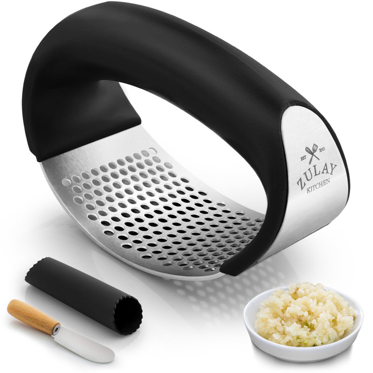 Zulay Kitchen Stainless Steel Garlic Press Rocker Set Premium Garlic Mincer Garlic Crusher New Innovative Garlic Crusher