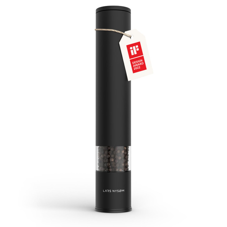 LARS NYSM Salt Pepper Mill Manual with adjustable ceramic grinder from coarse to fine I Design Spice Mill Carbon Black