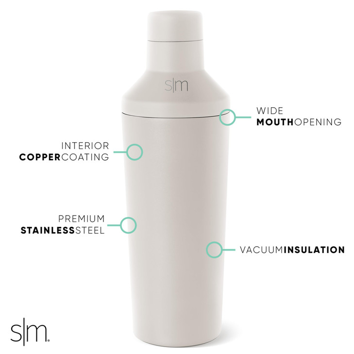 Simple Modern Cocktail Shaker Set with Jigger Lid Stainless Steel Boston Shaker Insulated Martini Mixer for Mocktails Gi