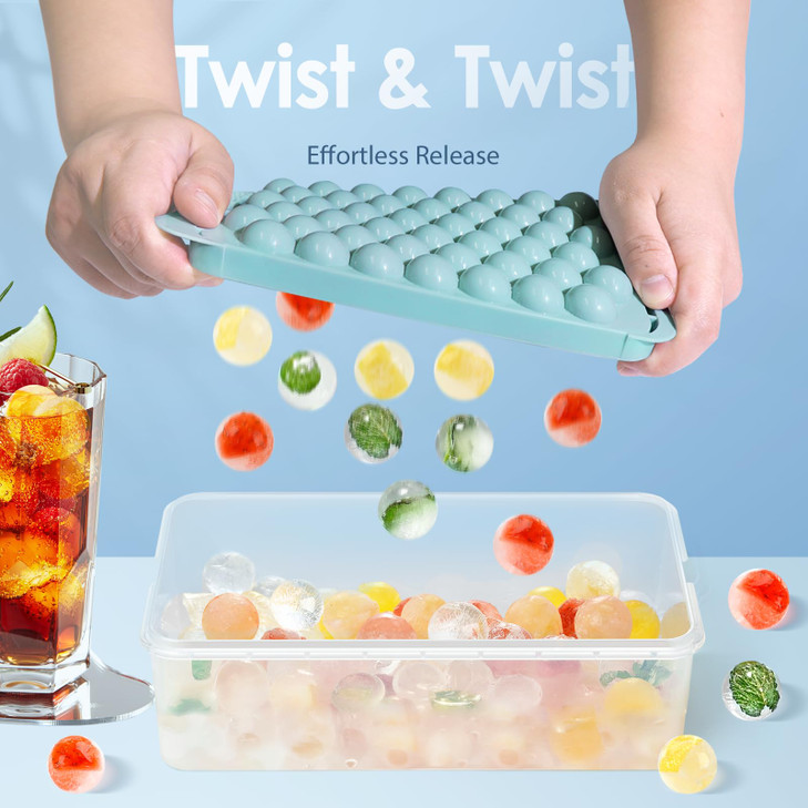 WIBIMEN Ice Cube Tray with Lid and Bin Round Ice Trays for Freezer with Lid Ice Cube Trays for Freezer with Ice Containe