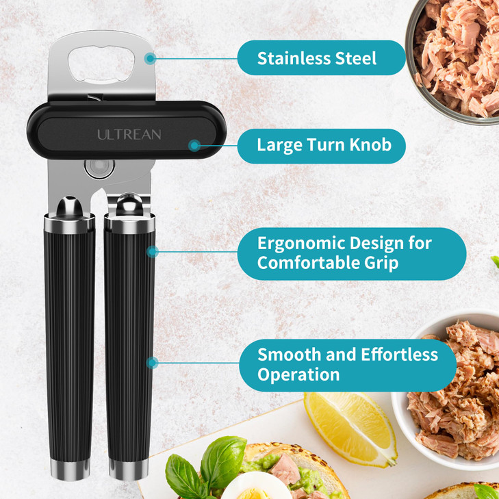 Ultrean Manual Can Opener Bottle Opener Heavy Duty Stainless Steel Smooth Edge Manual Hand Held Can Opener With Soft Tou