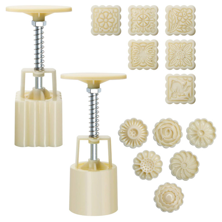 Luxiv Moon Cake Mould 50g 12 PCS Pattern HandPressure Mooncake Molds for MidAutumn DIY Pastry Tool 2 Set with 6pcs Round