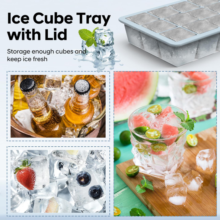 Silicone Ice Cube Tray 3 Pack HANCELANT Ice Cube Mold Ice Trays for Freezer with Lid for Whiskey Baby Food BPA Free Easy