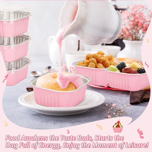 selizo 60 Pack 5oz Mini Disposable Cake Pans with Lids Aluminum Foil Square Baking Cups 35x35 Small Baking Cake Tins Cup