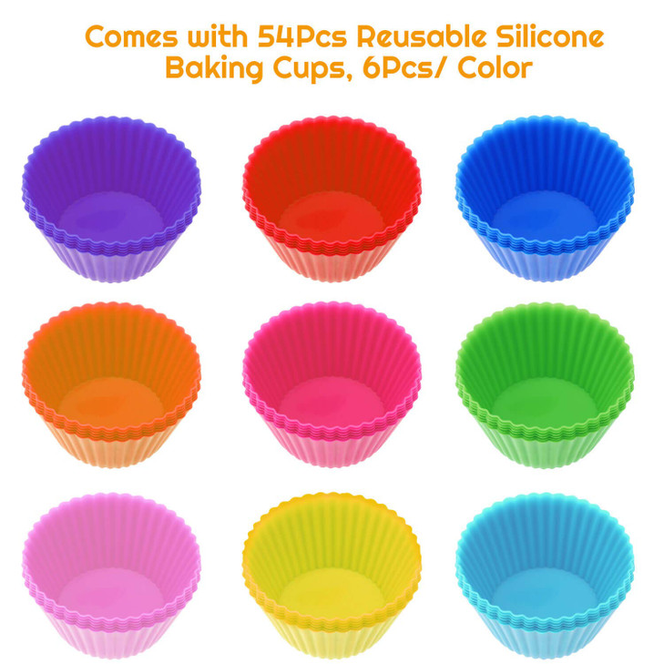 54 Pack Silicone Muffin Cups Selizo Silicone Cupcake Baking Cups Reusable Muffin Liners Cupcake Wrapper Cups Holders for