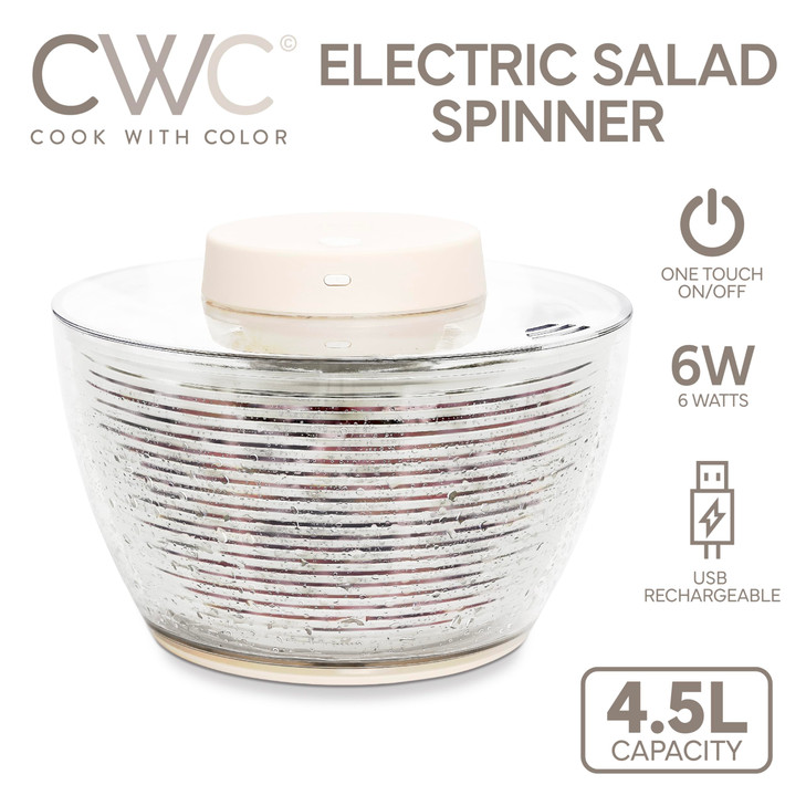 COOK WITH COLOR Electric Salad Spinner Round 45L Capacity Fast Drying Easy Spin for Fresh Greens Cream