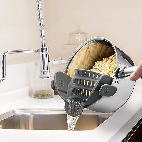 Kitchen Gizmo Snap N Strain Silicone Pasta Strainer ClipOn for Pots and Pans Heat Resistant Colander for Vegetables and