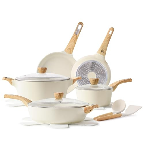 SENSARTE Ceramic Cookware Sets Pots and Pans Set Non stick 14 Piece Induction Cookware Non toxic Healthy Non Stick Kitch
