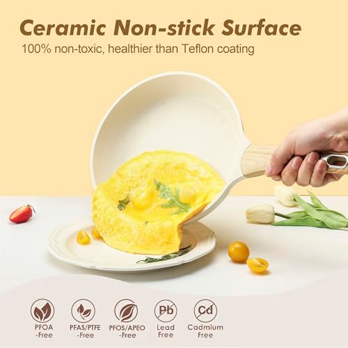 SENSARTE Ceramic Cookware Sets Pots and Pans Set Non stick 14 Piece Induction Cookware Non toxic Healthy Non Stick Kitch