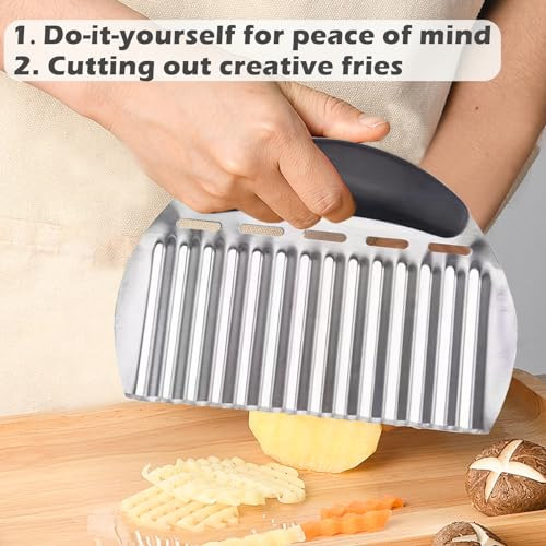JAYVAR Large Crinkle Cutter French Fry Cutter Large Crinkle Potato Slicer Wavy Chopper Stainless Steel Wavy Slicer Crink