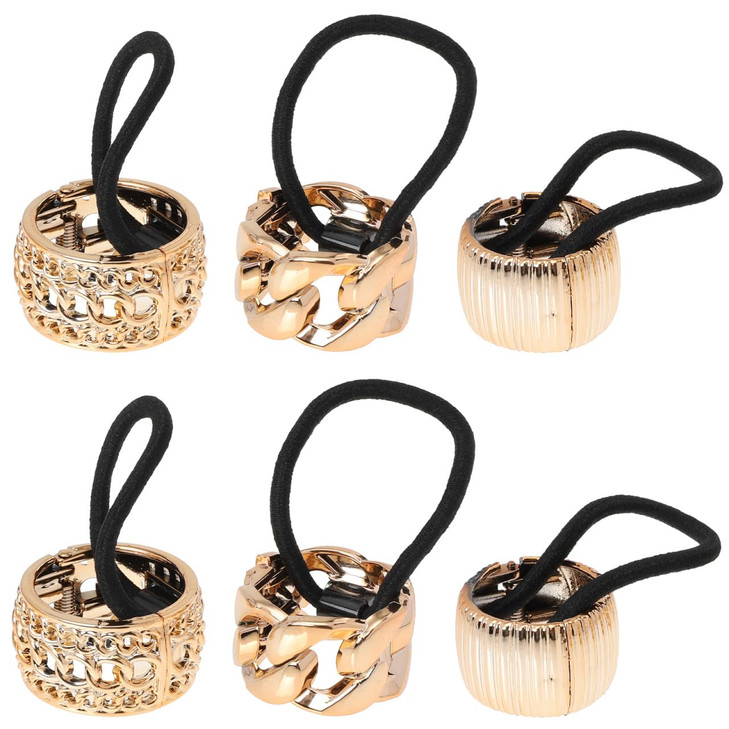 Lurrose Gold Ponytail Cuff Accessory - Punk Gothic Elastic Hair Tie Band with Hair Rope (6 Pcs)