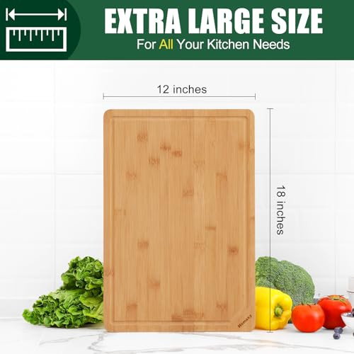 Homaxy Extra Large Organic Bamboo Cutting Boards for Kitchen 18x12 Wooden XL Cutting Board with Juice Groove and Handles