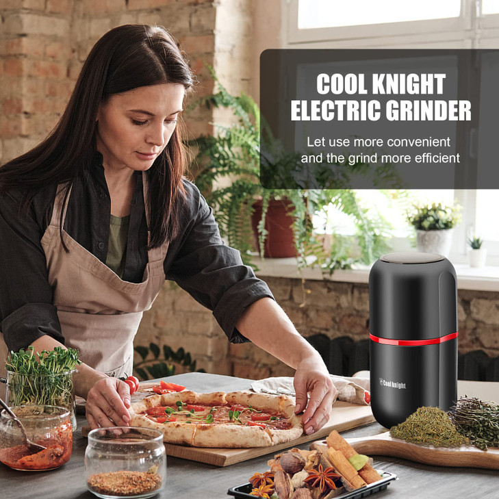 COOL KNIGHT Herb Grinder large capacityfastElectric Spice Herb Coffee Grinder with Pollen Catcher 75 Black