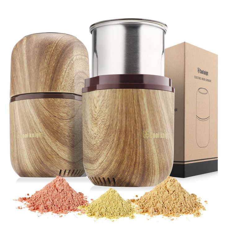 COOL KNIGHT Electric Herb Grinder Large CapacityHigh Rotating SpeedElectric Grinder for Spices and Herbs Wood grain 2