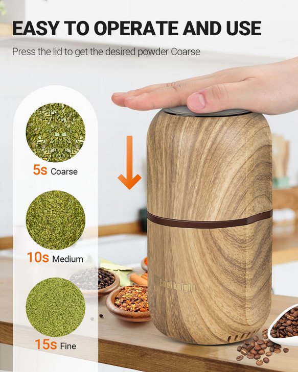 COOL KNIGHT Electric Herb Grinder Large CapacityHigh Rotating SpeedElectric Grinder for Spices and Herbs Wood grain 2